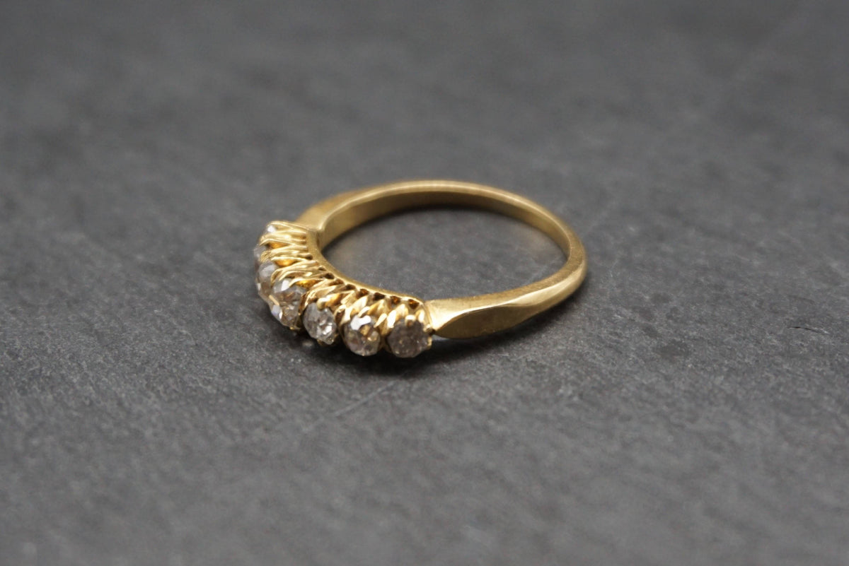 Victorian Diamond Half Hoop 18K Gold Ring/Antique Old Cut 7 Stone Diamond Wedding Band