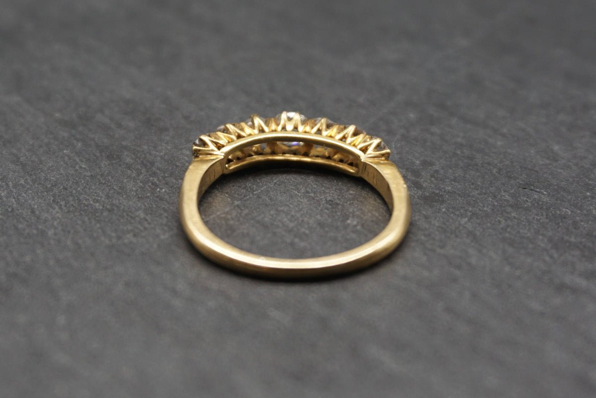 Victorian Diamond Half Hoop 18K Gold Ring/Antique Old Cut 7 Stone Diamond Wedding Band