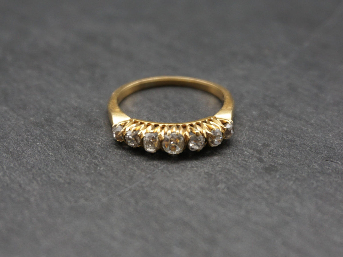 Victorian Diamond Half Hoop 18K Gold Ring/Antique Old Cut 7 Stone Diamond Wedding Band