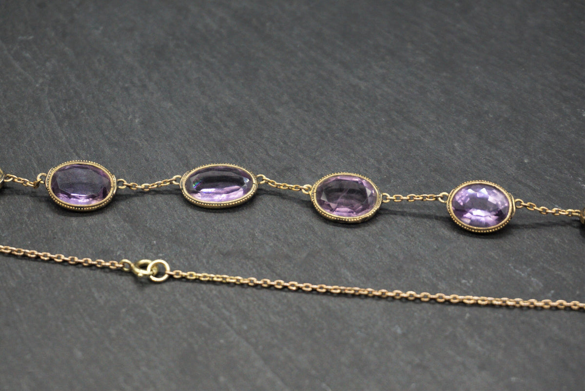 Antique Amethyst Gold Necklace/Art Nouveau Riviere