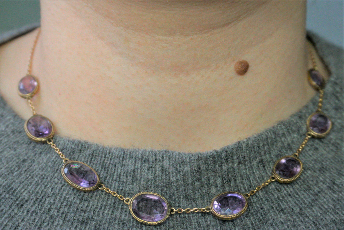 Antique Amethyst Gold Necklace/Art Nouveau Riviere