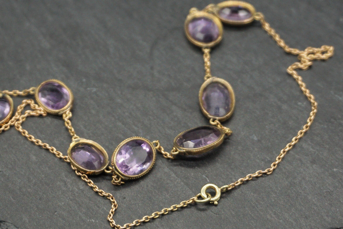 Antique Amethyst Gold Necklace/Art Nouveau Riviere