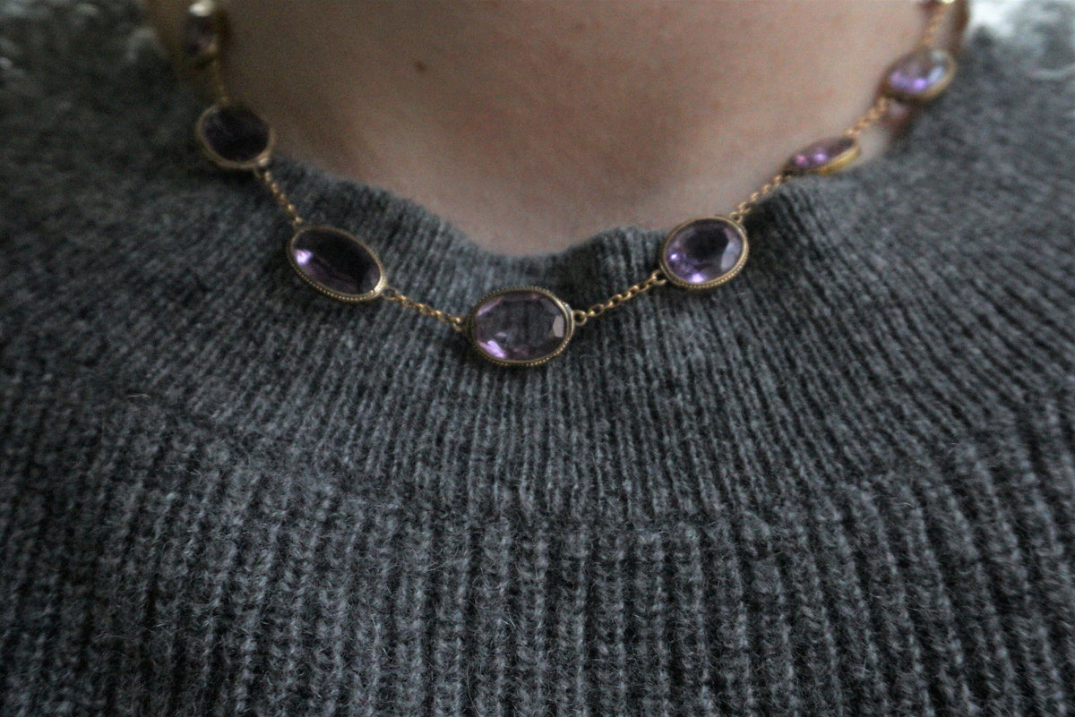 Antique Amethyst Gold Necklace/Art Nouveau Riviere