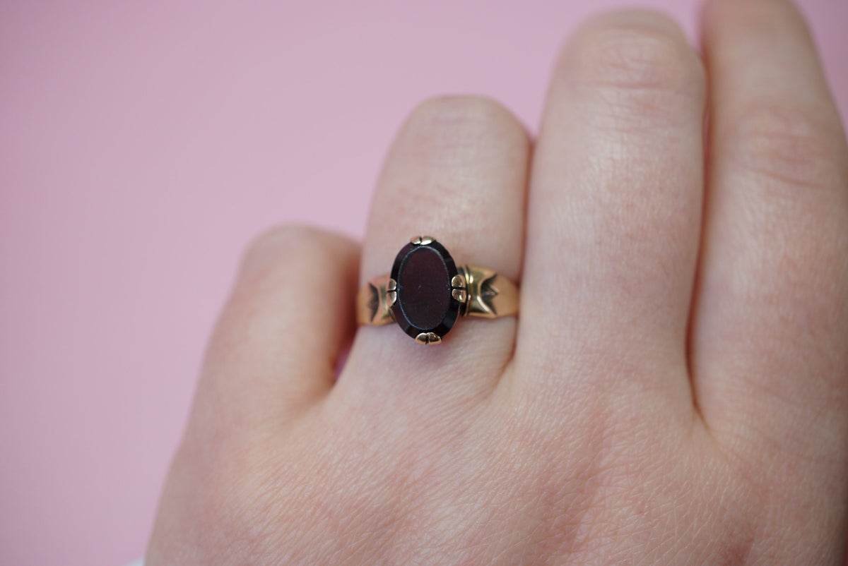 Antique Garnet 8K Gold Signet Ring