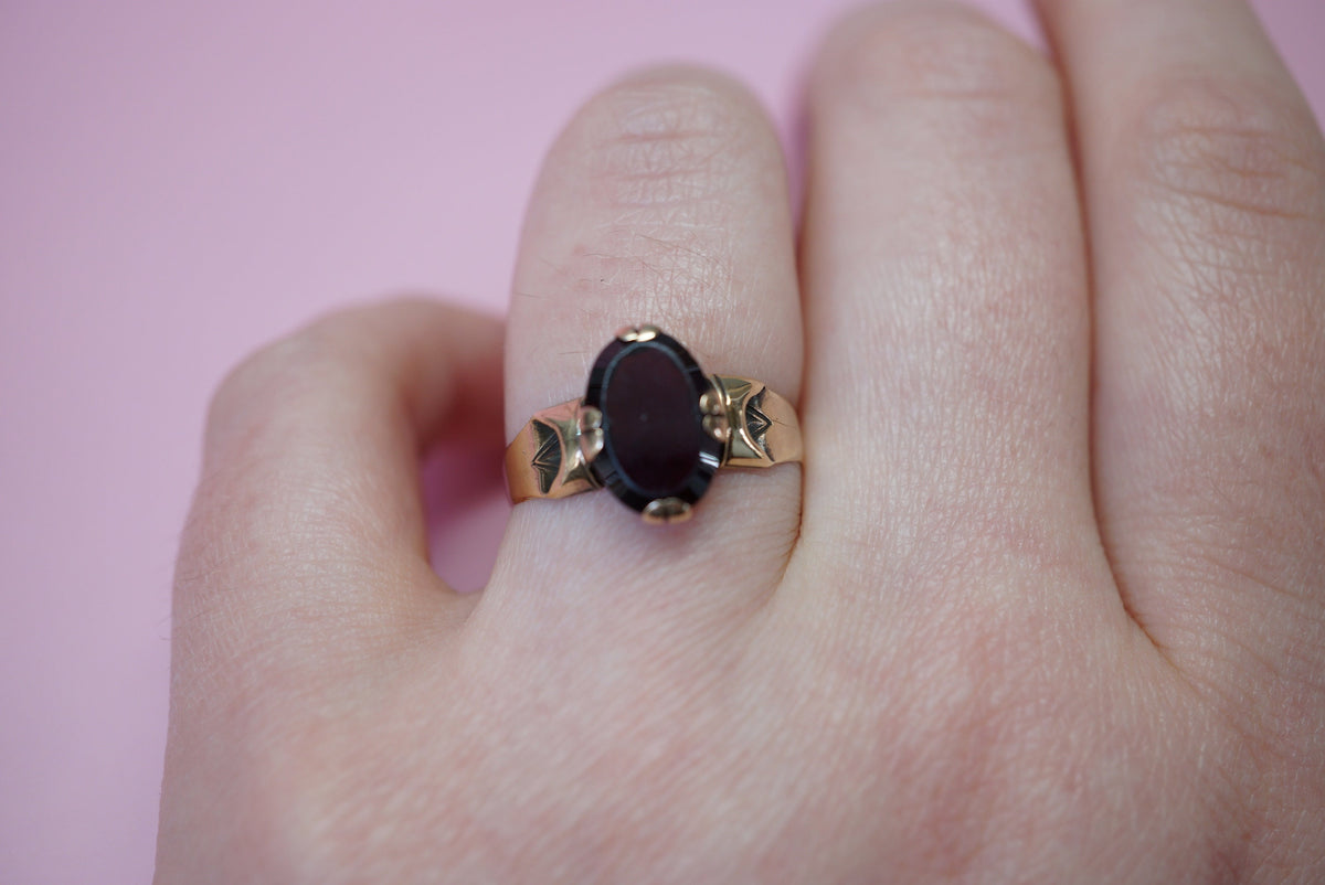 Antique Garnet 8K Gold Signet Ring